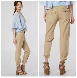 Free People Utility Boyfriend Button Fly Cotton Tan Pants Women's 29 Mid Rise